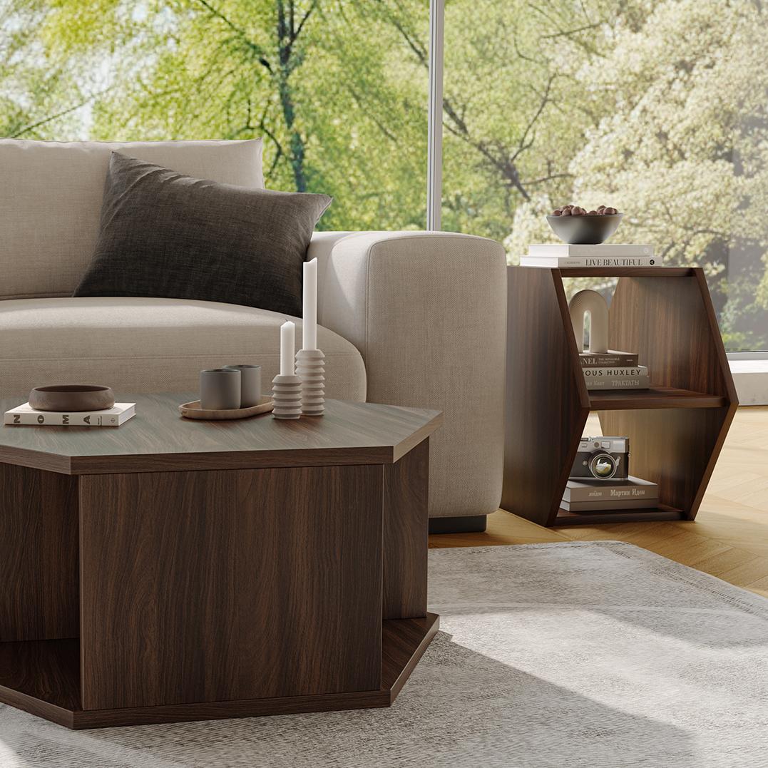 Mesa Lateral Hexagonal Multifuncional Yowos com Armazenamento Aberto - Liquidação - 9 restantes