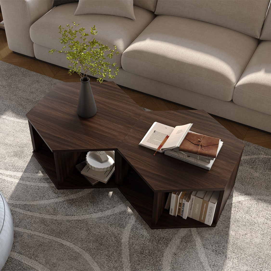 Mesa Lateral Hexagonal Multifuncional Yowos com Armazenamento Aberto - Liquidação - 9 restantes
