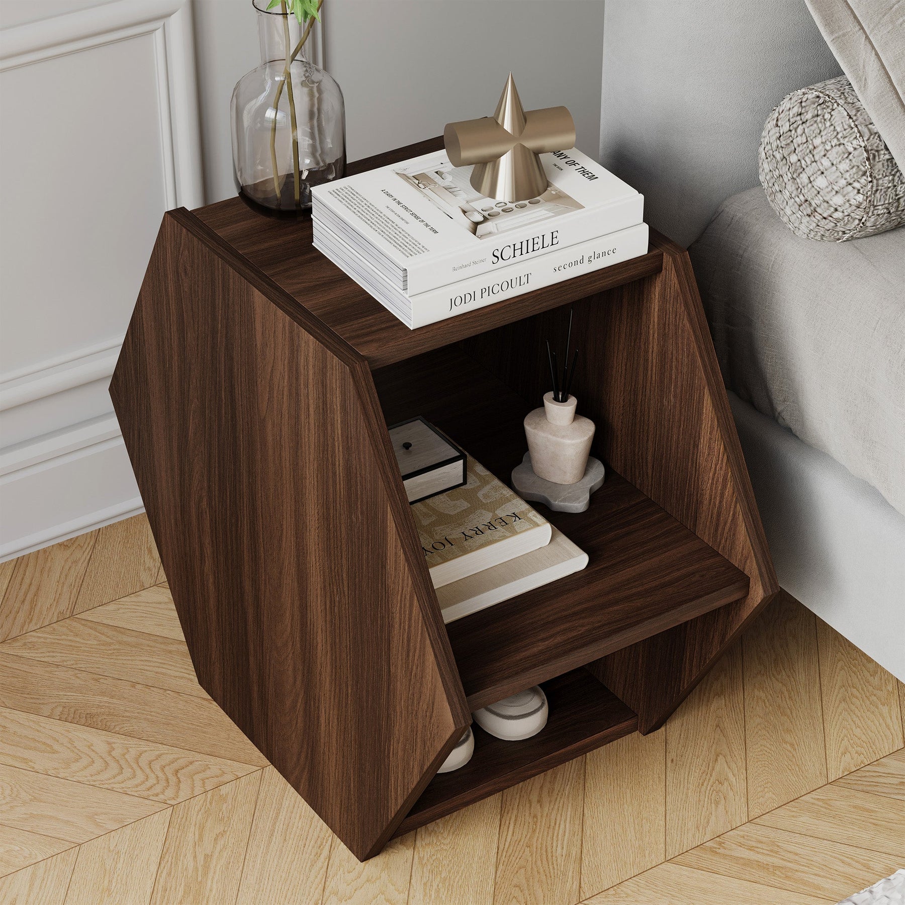 Mesa Lateral Hexagonal Multifuncional Yowos com Armazenamento Aberto - Liquidação - 9 restantes